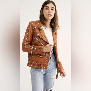 NWT FREE PEOPLE x UNDERSTATED LEATHER WESTERN DOME STUDDED JACKET SIZE LARGE